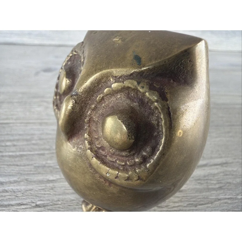 Small Vintage Brass Owl Figurine Paperweight 2.5